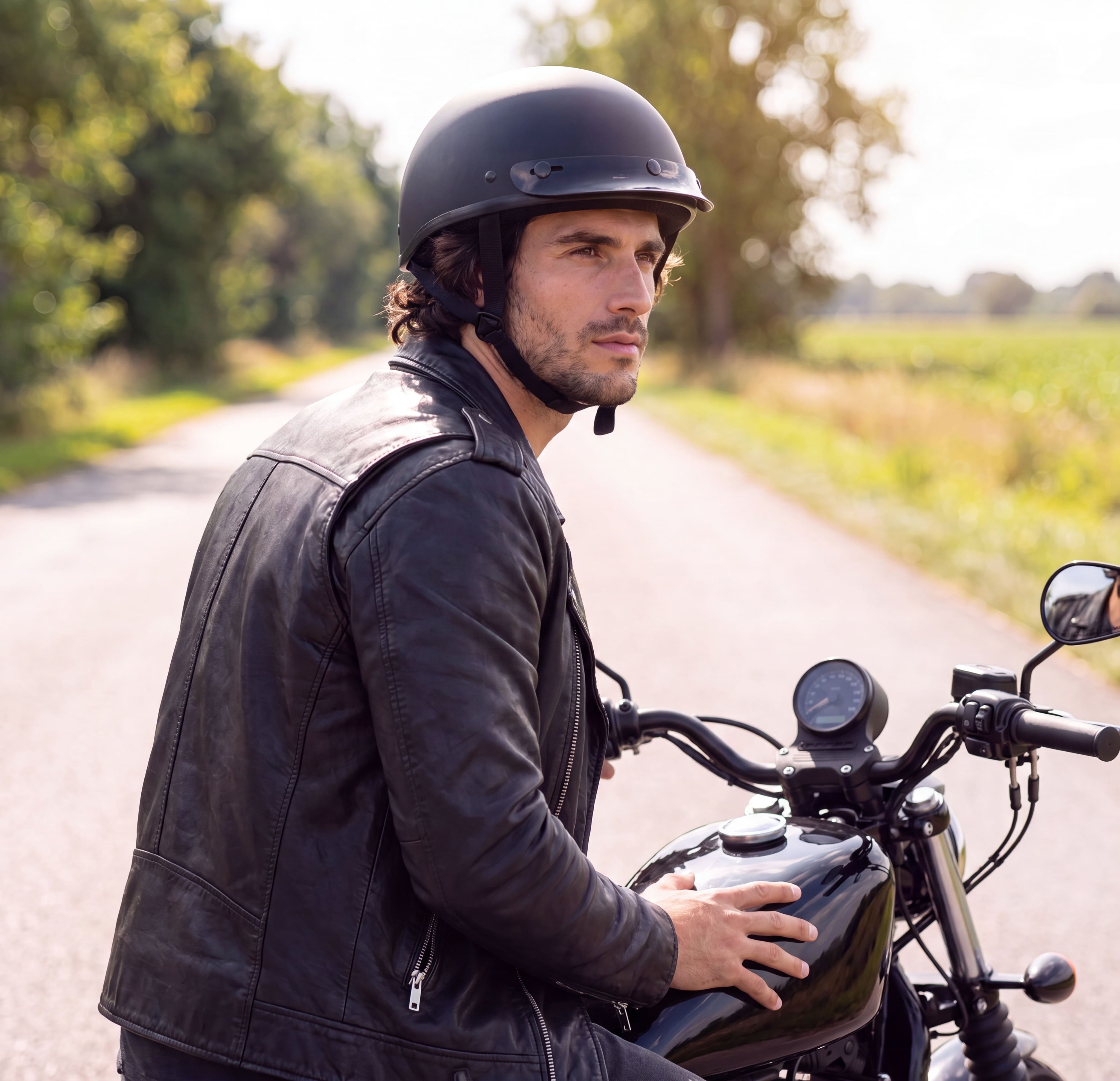 Detour Helmets D.O.T. Flat Black Half Helmet for Motorcycle Riders with Visor - pic
