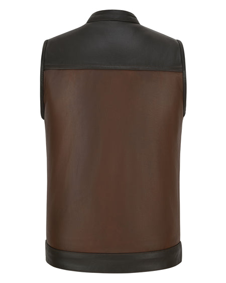 Vance VL914BrP Men's Two-Tone Brown & Black Leather Motorcycle Riding Club Vest with Paisley Liner & CCW Pockets - back