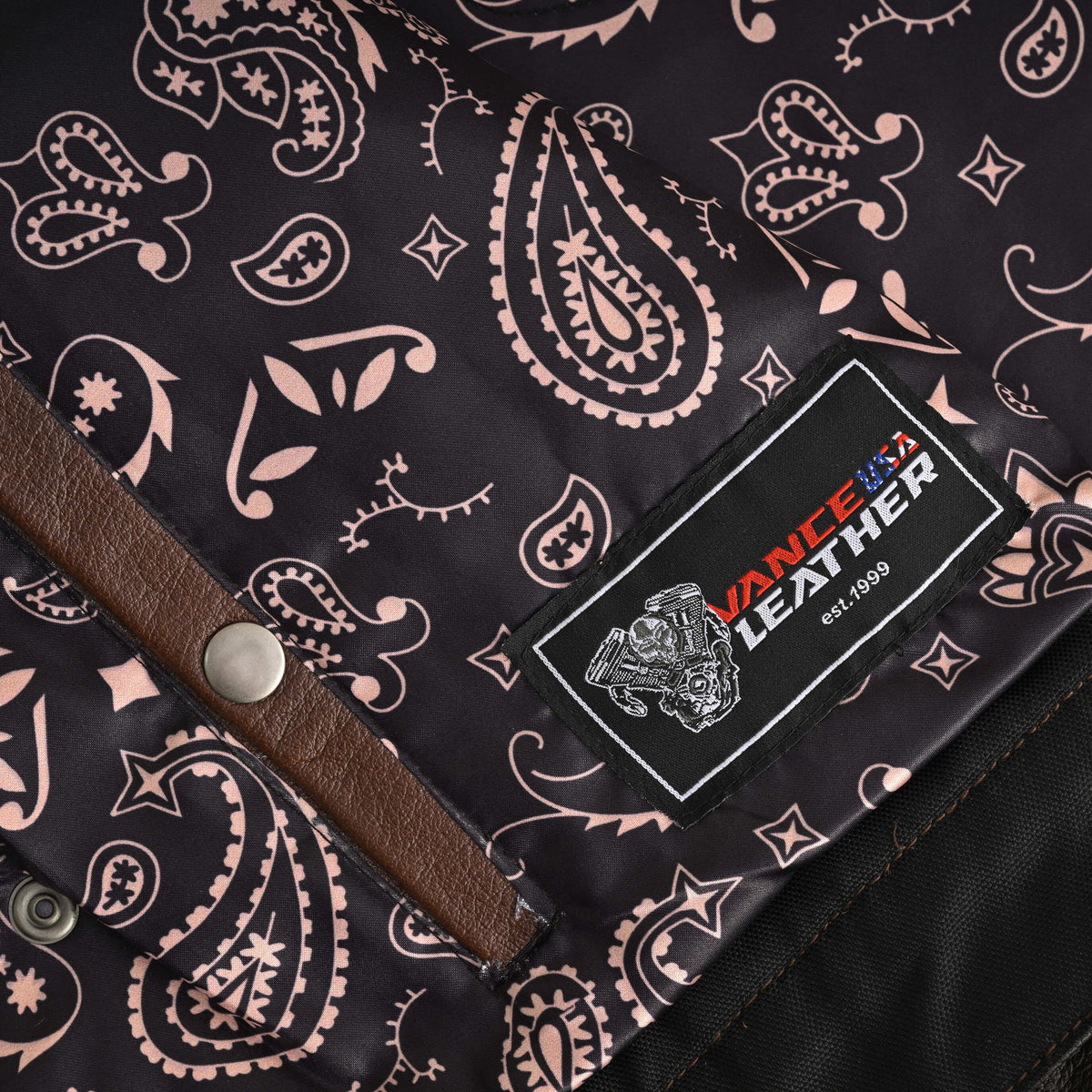 Vance VL914BrP Men's Two-Tone Brown & Black Leather Motorcycle Riding Club Vest with Paisley Liner & CCW Pockets - detail pic 6