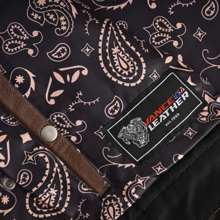 Vance VL914BrP Men's Two-Tone Brown & Black Leather Motorcycle Riding Club Vest with Paisley Liner & CCW Pockets - detail pic 6