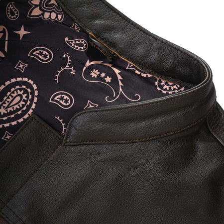 Vance VL914BrP Men's Two-Tone Brown & Black Leather Motorcycle Riding Club Vest with Paisley Liner & CCW Pockets - detail pic 1