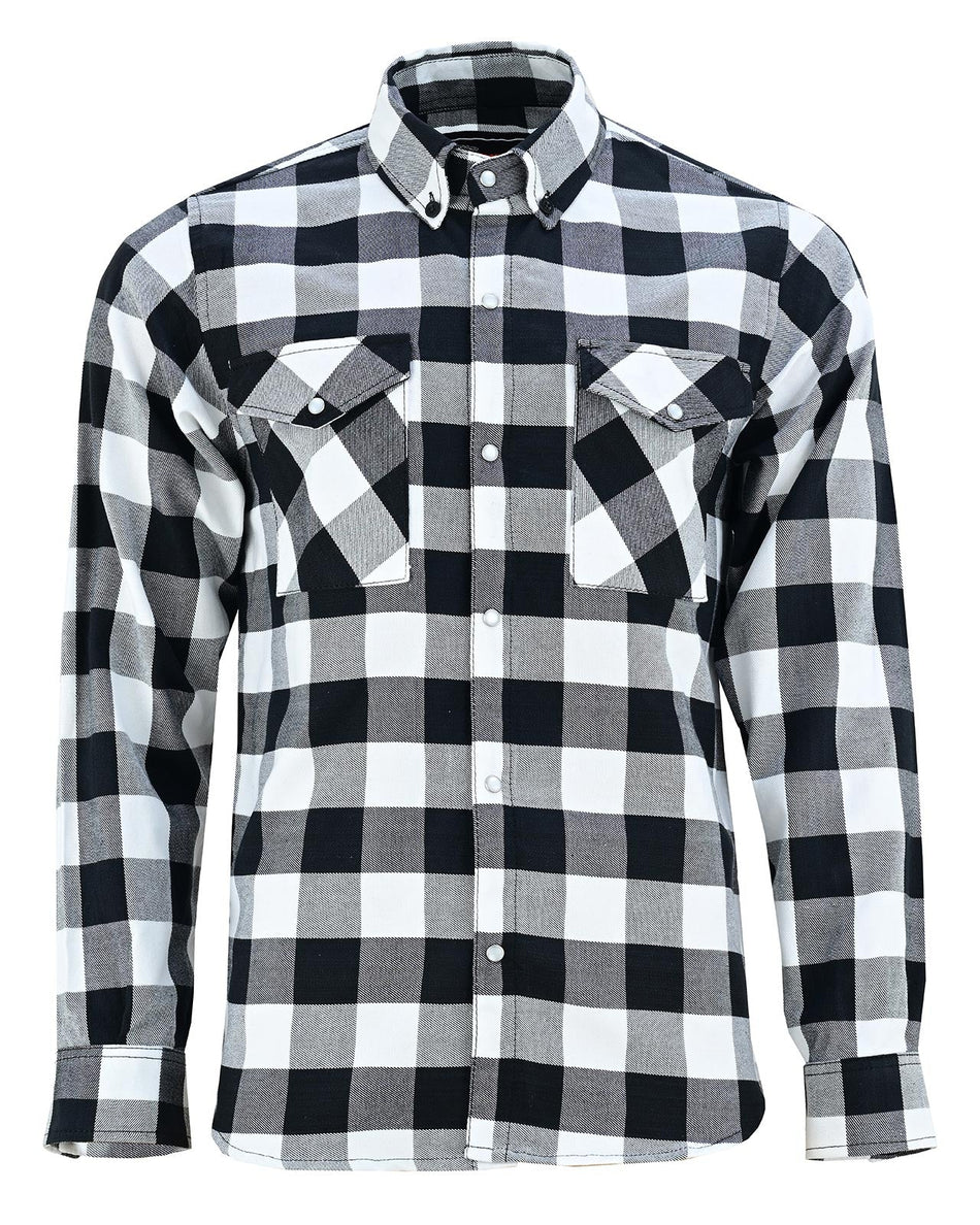 Vance VB740WB White & Black Men's Long Sleeve Plaid Snap Down Casual Flannel Shirt, 100% Cotton