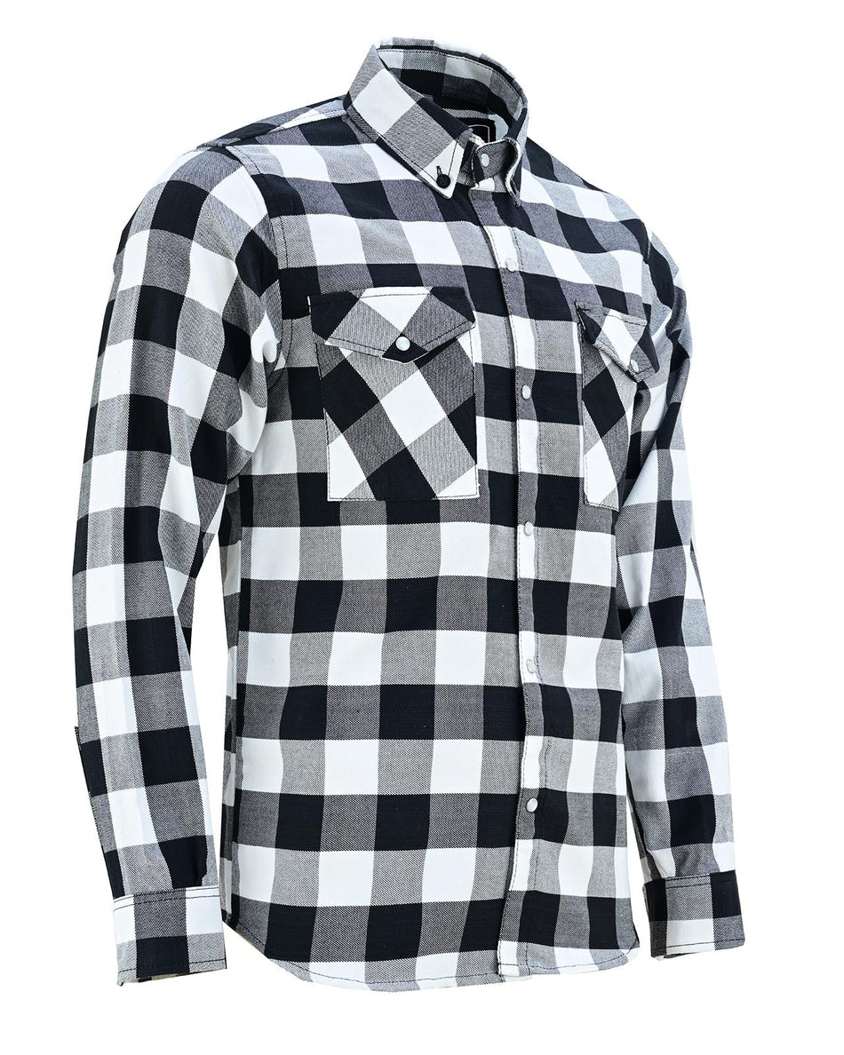 Vance VB740WB White & Black Men's Long Sleeve Plaid Snap Down Casual Flannel Shirt, 100% Cotton
