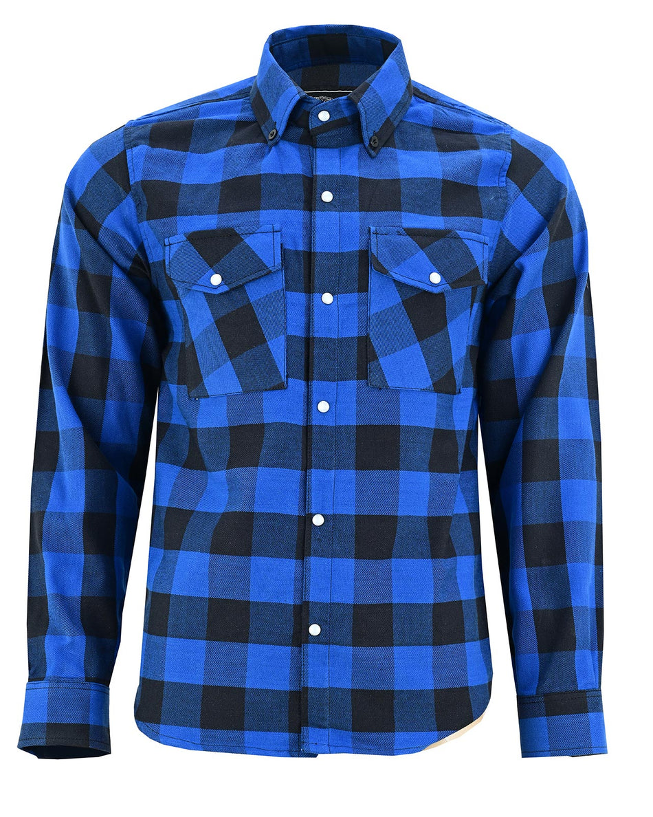 Vance VB740BB Blue Men's Long Sleeve Plaid Snap Down Casual Flannel Shirt, 100% Cotton