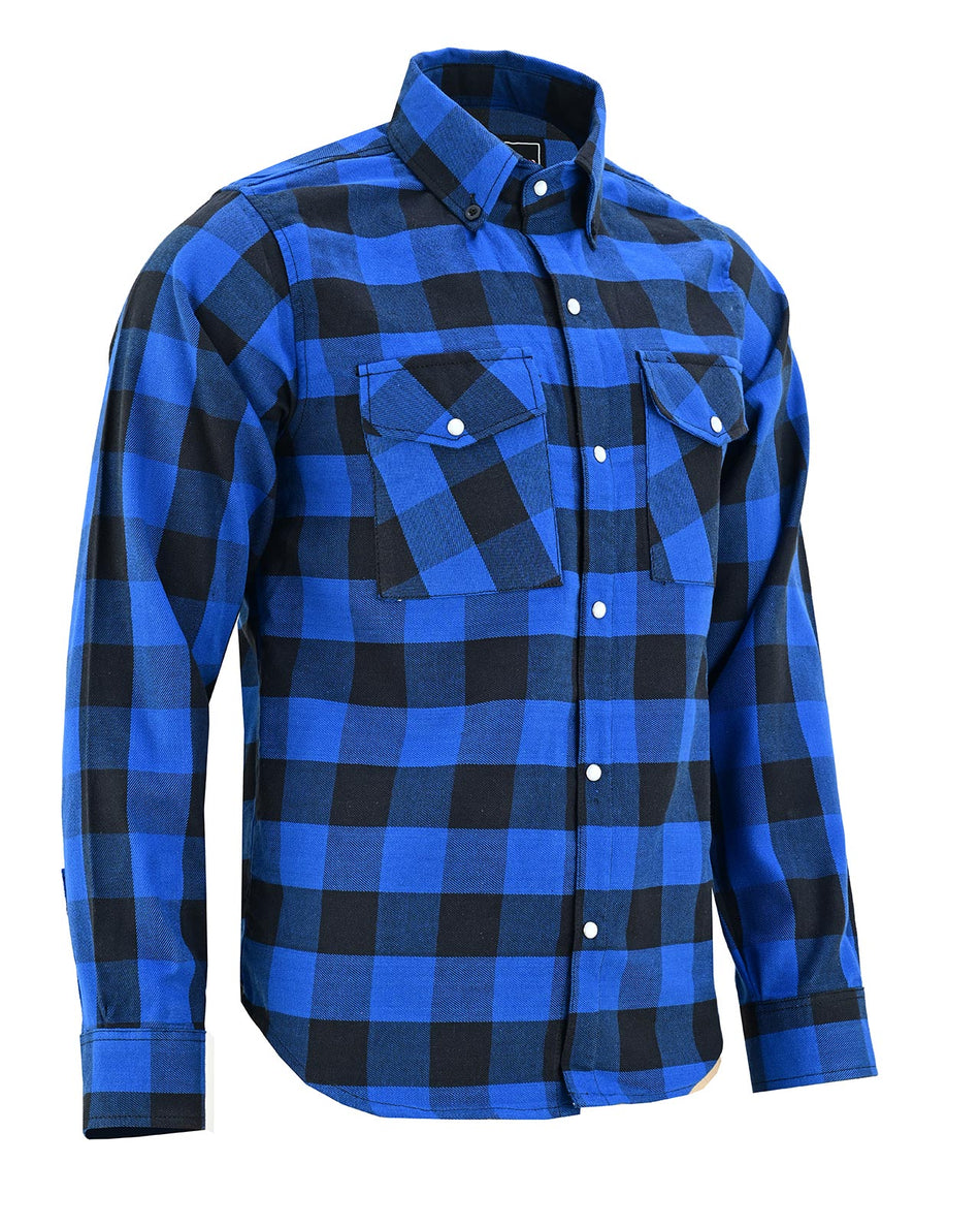 Vance VB740BB Blue Men's Long Sleeve Plaid Snap Down Casual Flannel Shirt, 100% Cotton