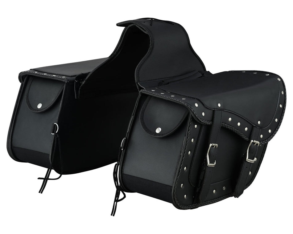 VS205BS - Vance Studded Motorcycle Saddlebags 18L Water-Resistant PVC Reinforced Fit for Honda, Yamaha, Kawasaki, Indian, Harley