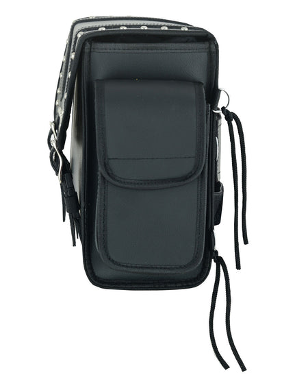 Vance Medium Black Studded Motorcycle Sissy Bar Bag for Harley Davidson Motorcycles-Side Pocket
