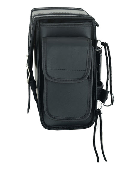 Vance VS320 Medium Black Braided Motorcycle Sissy Bar Bag for Harley Davidson Motorcycles-Side Pocket