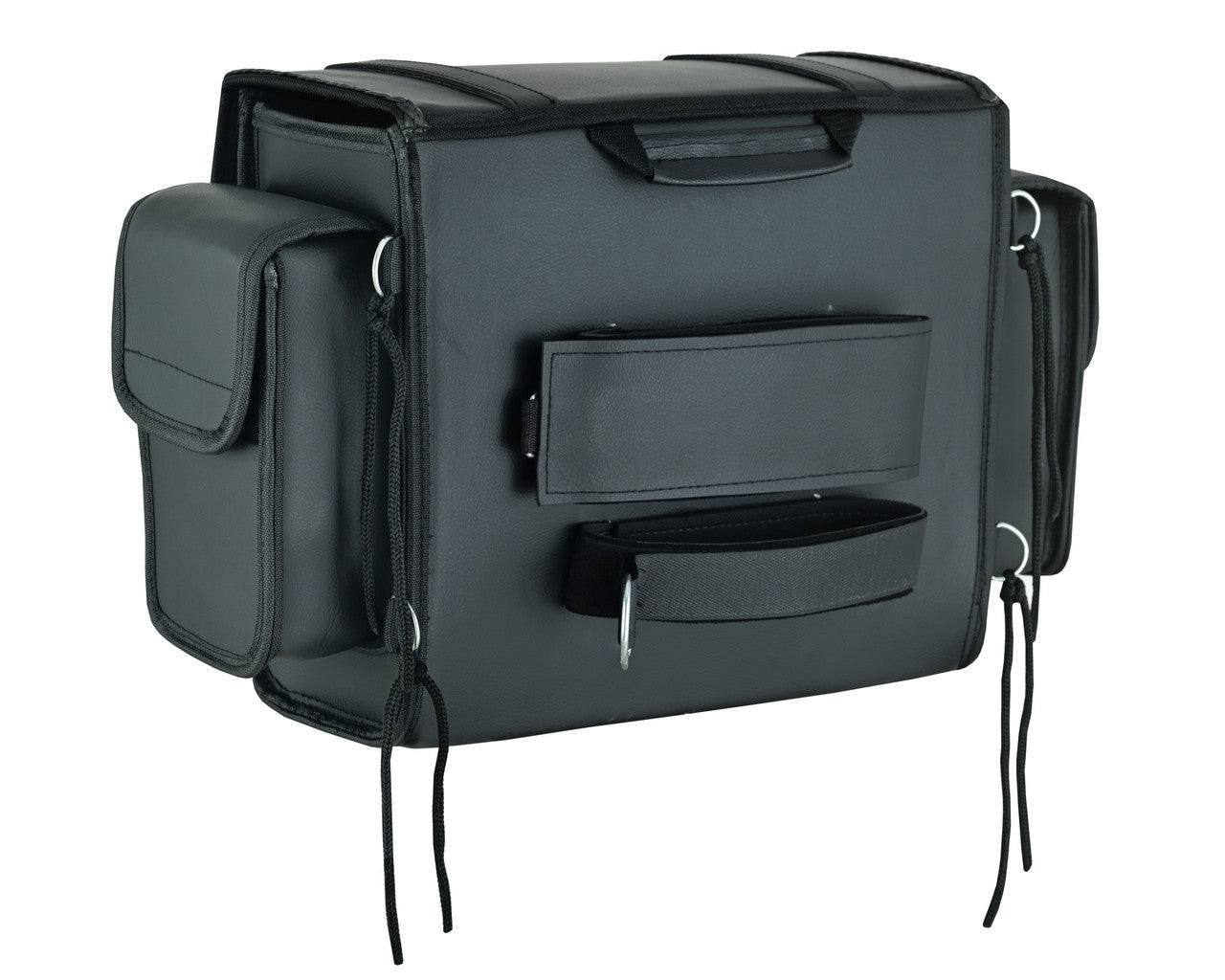 Vance VS320 Medium Black Braided Motorcycle Sissy Bar Bag for Harley Davidson Motorcycles-Back View