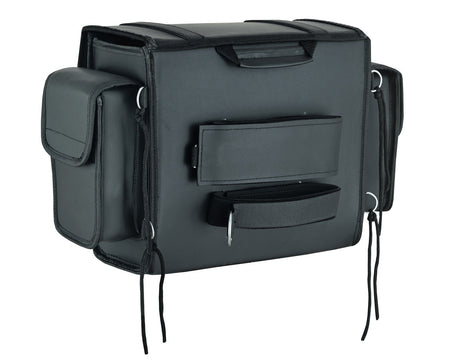 Vance VS320 Medium Black Braided Motorcycle Sissy Bar Bag for Harley Davidson Motorcycles-Back View