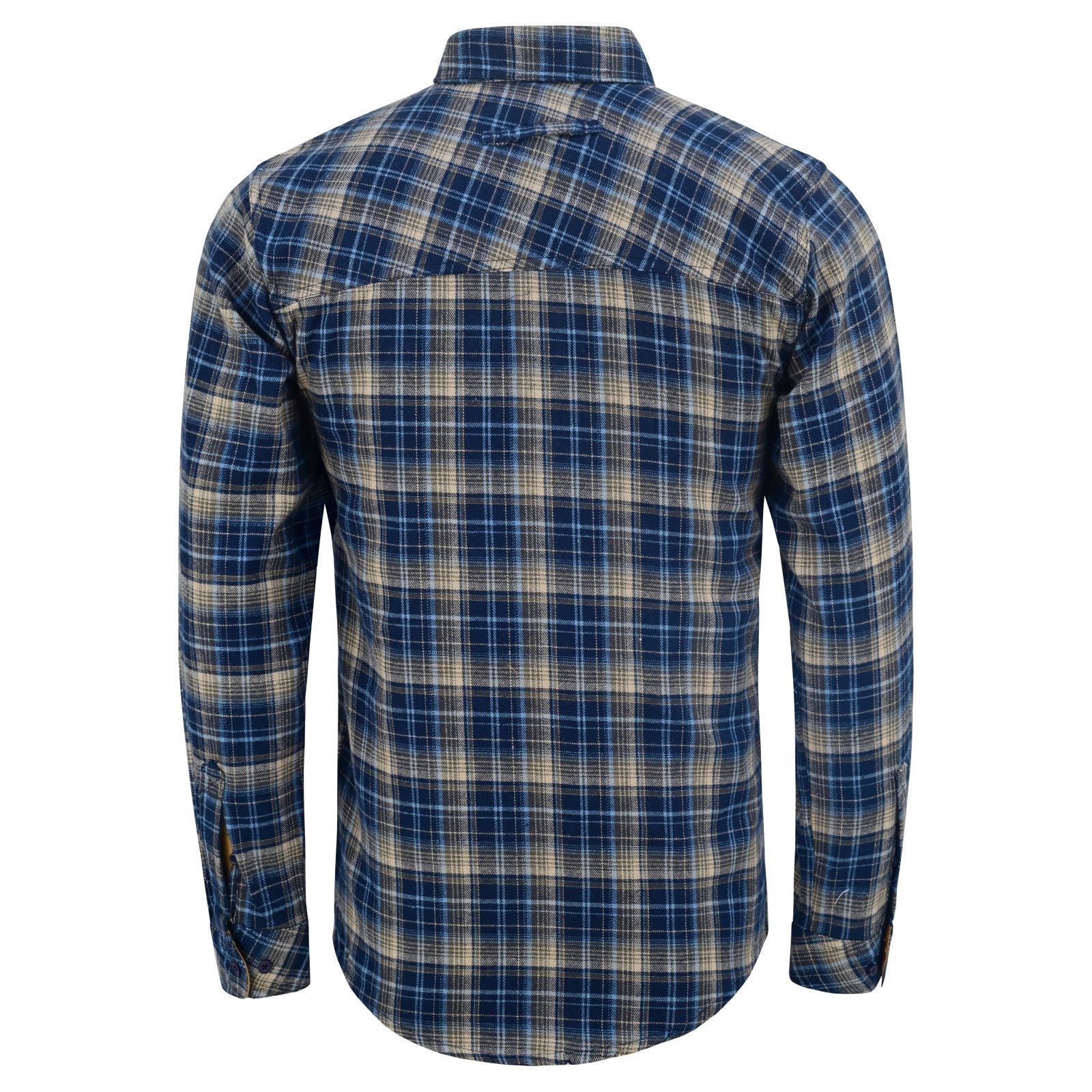 mens-keen-midnight-long-sleeve-plaid-button-down-casual-flannel-shirt-corduroy-collar-cuffs-back-view