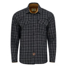 mens-dark-truffle-long-sleeve-plaid-button-down-casual-flannel-shirt-corduroy-collar-cuffs-front-view