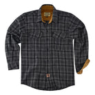 mens-dark-truffle-long-sleeve-plaid-button-down-casual-flannel-shirt-corduroy-collar-cuffs-flat-front-view