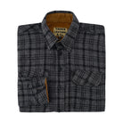 mens-dark-truffle-long-sleeve-plaid-button-down-casual-flannel-shirt-corduroy-collar-cuffs-folded