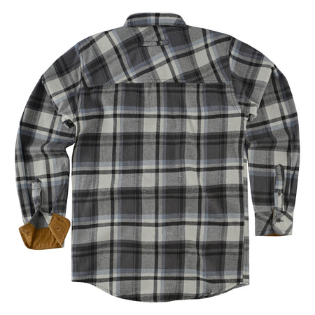mens-charcoal-checkered-long-sleeve-plaid-button-down-casual-flannel-shirt-corduroy-collar-cuffs-flat-back-view