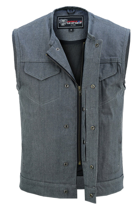 mens-grey-denim-collarless-club-vest-with-conceal-carry-pockets-zipper