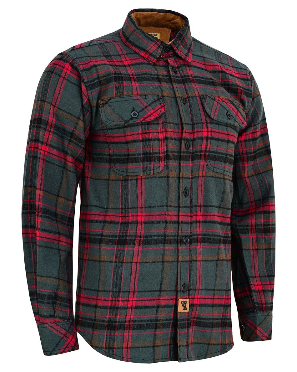 VB1714GR - Woodlot Men's Long Sleeve Plaid Button Down Casual Flannel Shirt, 100% Cotton, Corduroy Cuffs