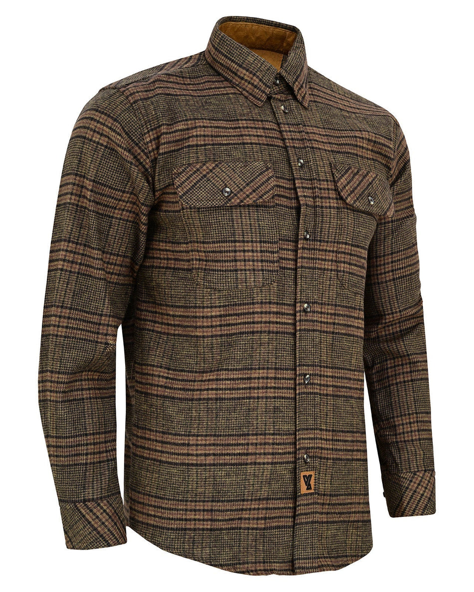 Vance Leather VB1715BRN Sequoia Men's Long Sleeve Plaid Button Down Casual Flannel Shirt, 100% Cotton, Corduroy Cuffs