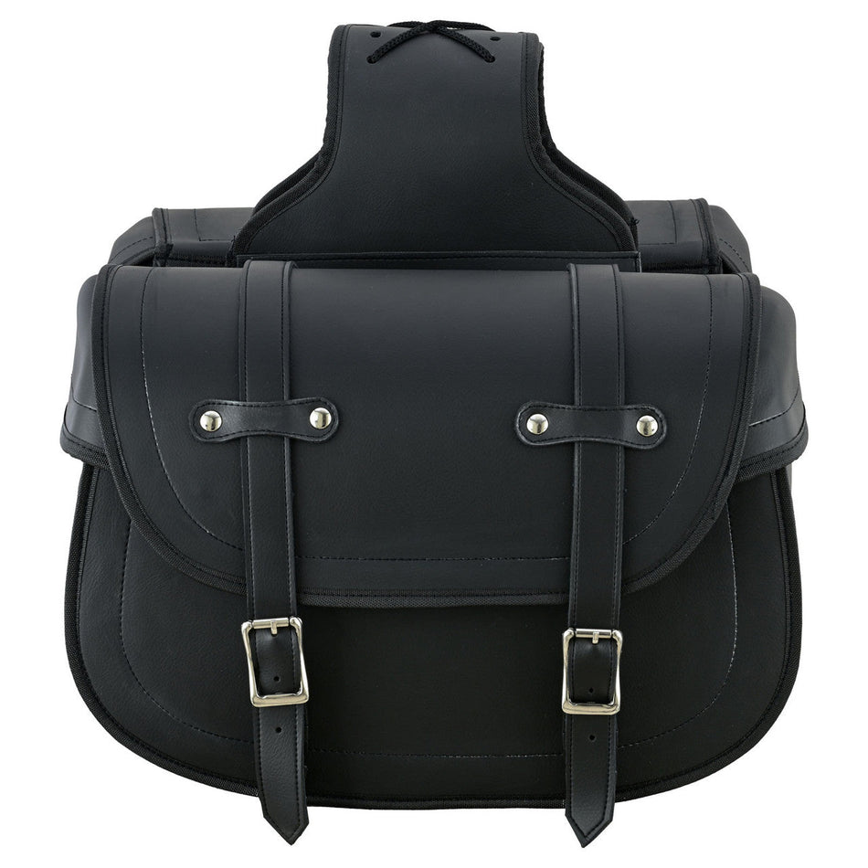 VS221B - Vance Reinforced Black Plain Motorcycle Saddlebags 30L Water-Resistant Fits Honda, Yamaha, Kawasaki, Indian, and Harley-Davidson