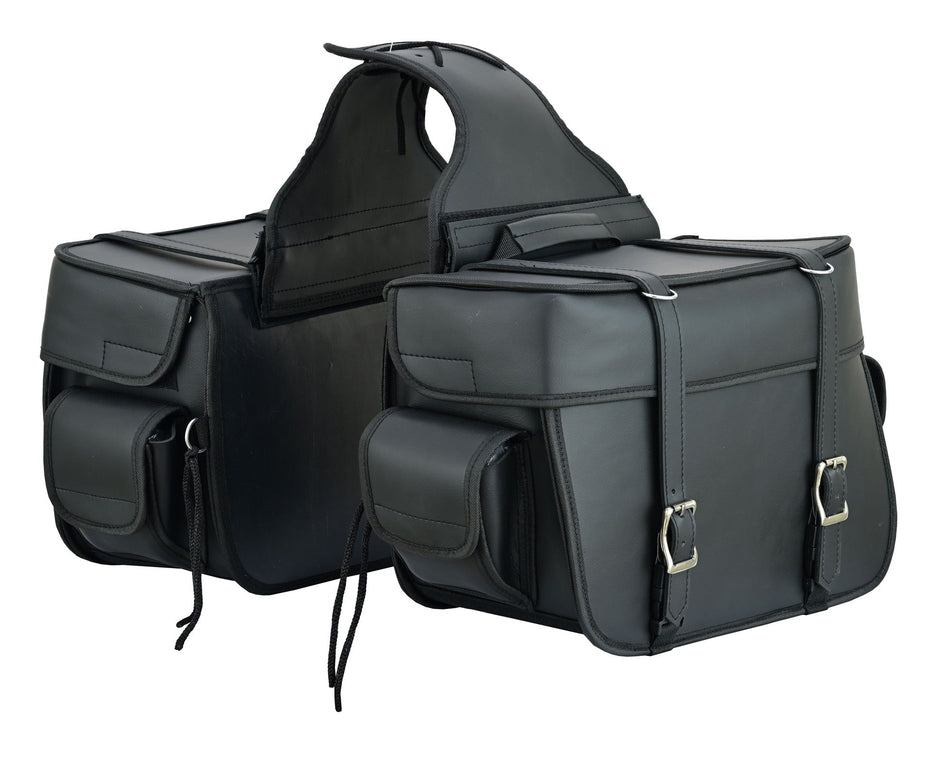 Vance Black Plain Motorcycle Saddlebags 23L Water-Resistant PVC Universal Fit for Harley Davidson Honda Yamaha Kawasaki Cruiser & Touring Bikes