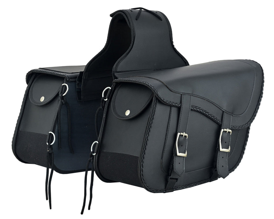 VS205B - Vance Plain Motorcycle Saddlebags 18L Water-Resistant PVC Reinforced Fit for Honda, Yamaha, Kawasaki, Indian, Harley