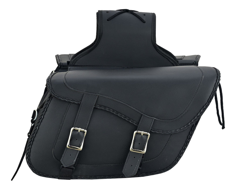 VS205B - Vance Plain Motorcycle Saddlebags 18L Water-Resistant PVC Reinforced Fit for Honda, Yamaha, Kawasaki, Indian, Harley