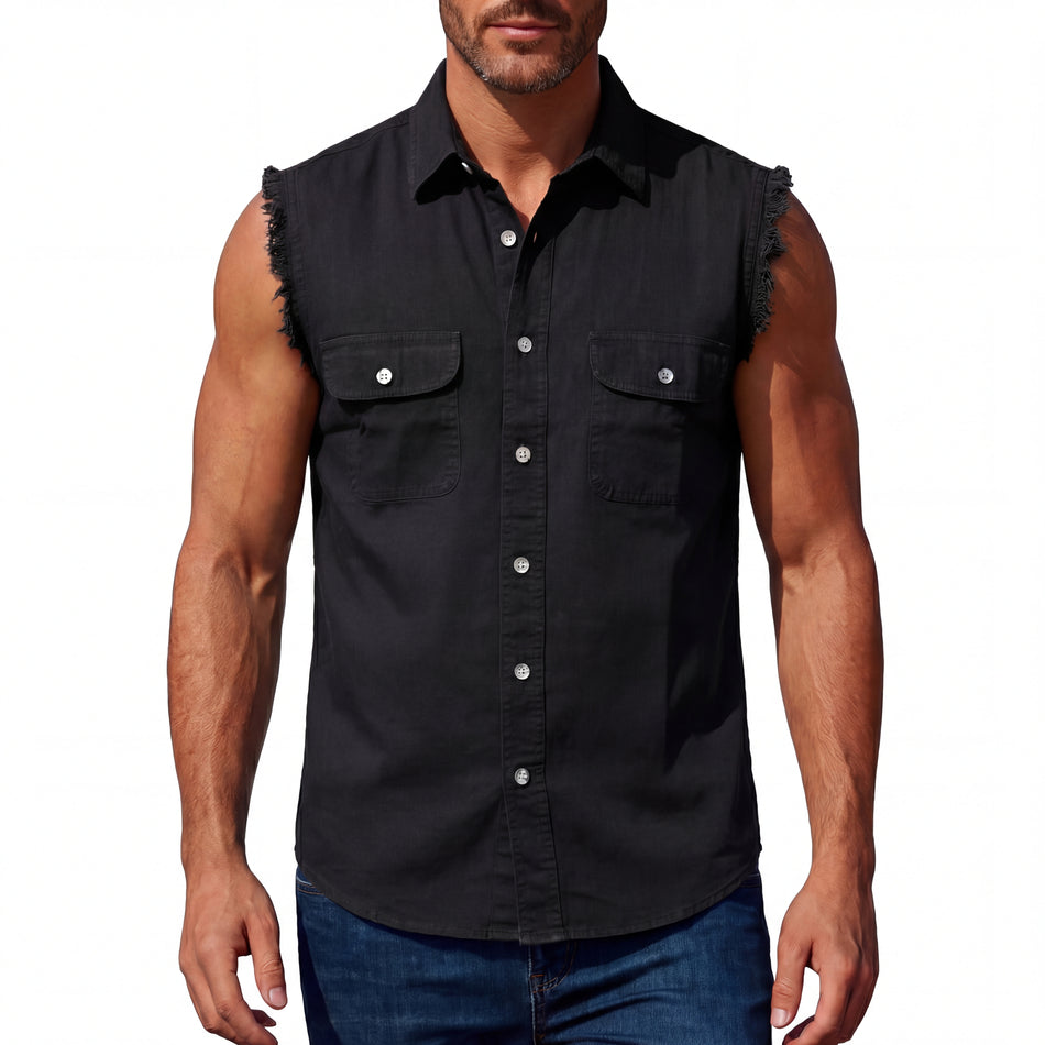 VB703 - Mens Cutoffs Black Shirt