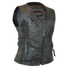 High Mileage HML1037DG Womens Distressed Gray Premium Cowhide Biker Motorcycle Leather Vest With Buckles