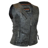 High Mileage HML1037DG Womens Distressed Gray Premium Cowhide Biker Motorcycle Leather Vest With Buckles