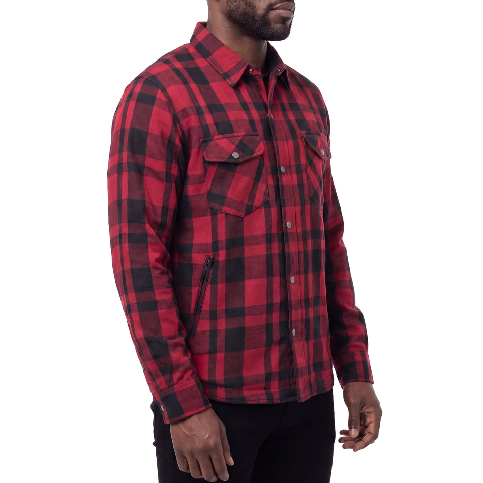 HMM1502RB - Mens Armored Motorcycle Flannel Shirt, Armor Reinforced with Kevlar by DuPont
