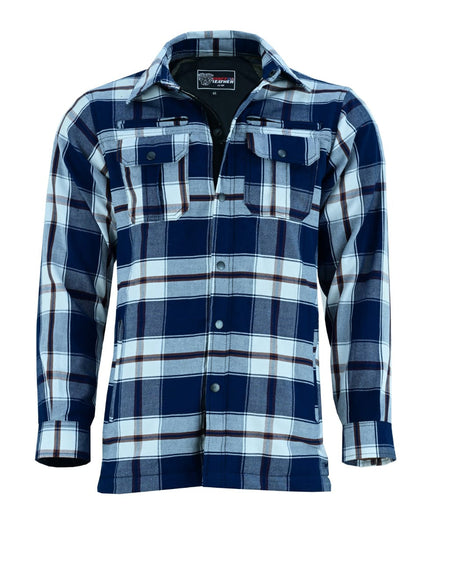 Vance Leathers USA's Riding Shirts W/Waterproof Zippers & C.E. Armor Blue-White-Front-View