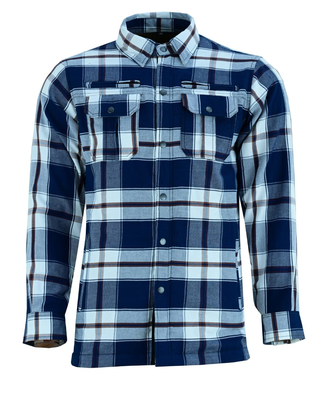 Vance Leathers USA's Riding Shirts W/Waterproof Zippers & C.E. Armor Blue-White-Front-View