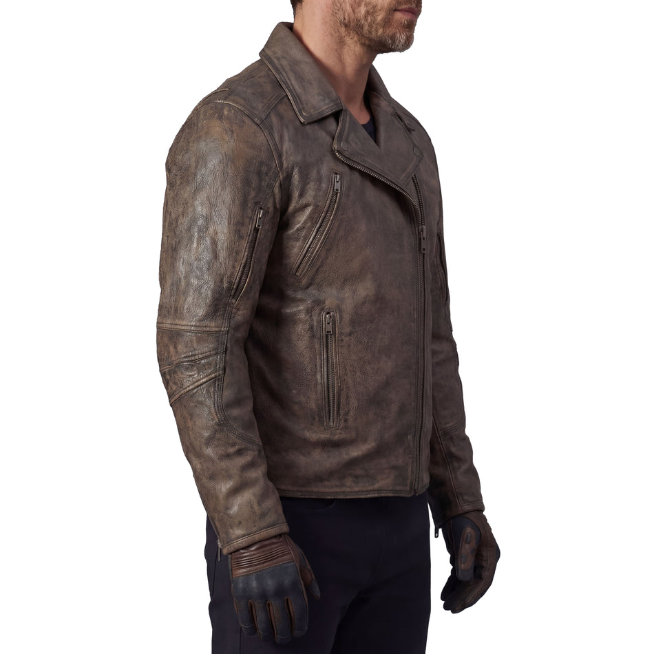 High Mileage HMM517DB Men's Dual Conceal Carry Distressed Brown Premium Cowhide Leather Biker Motorcycle Jacket