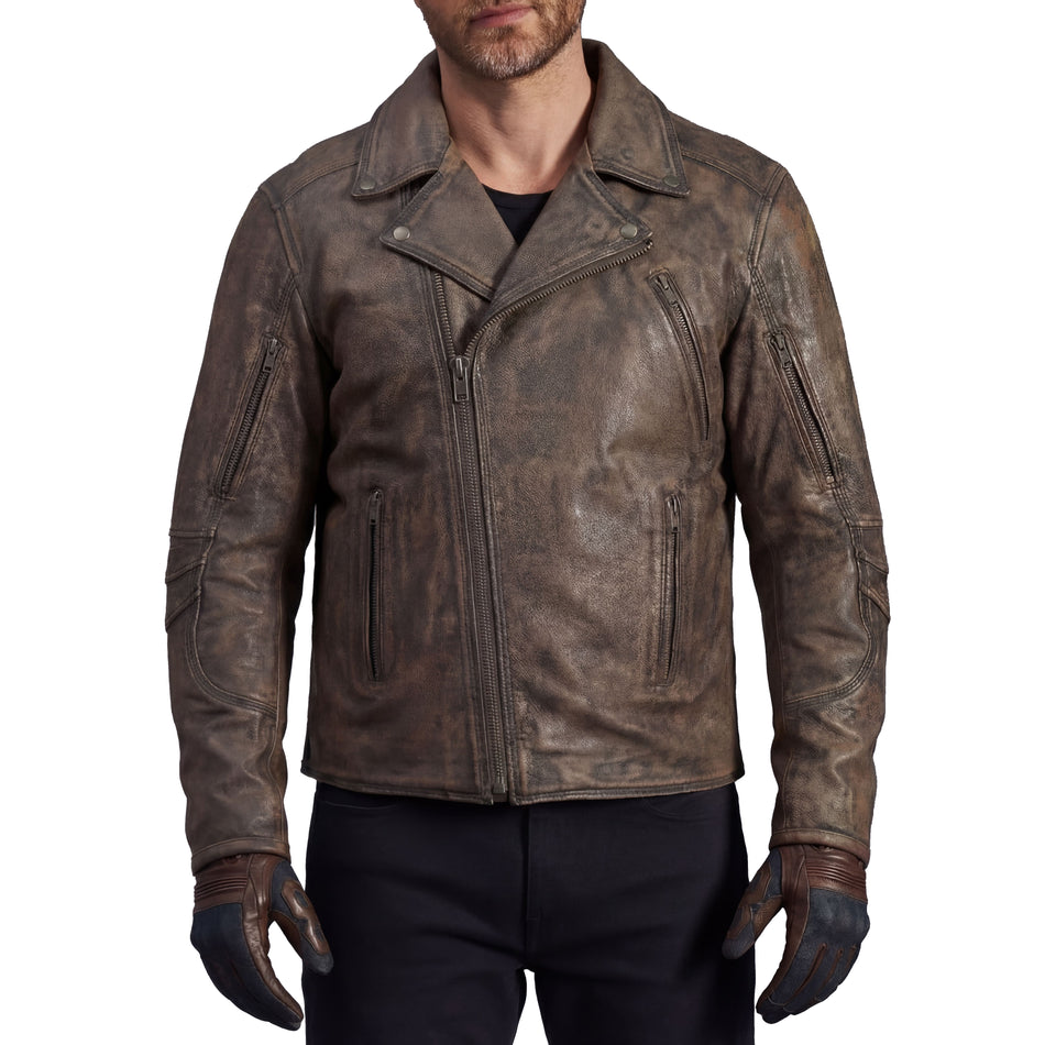 High Mileage HMM517DB Men's Dual Conceal Carry Distressed Brown Premium Cowhide Leather Biker Motorcycle Jacket