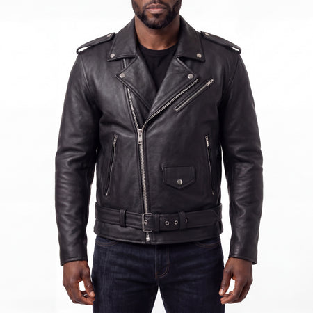 HMM525 - Mens Eagle Embossed Live To Ride - Ride To Live Classic Black Leather Motorcycle Jacket - front