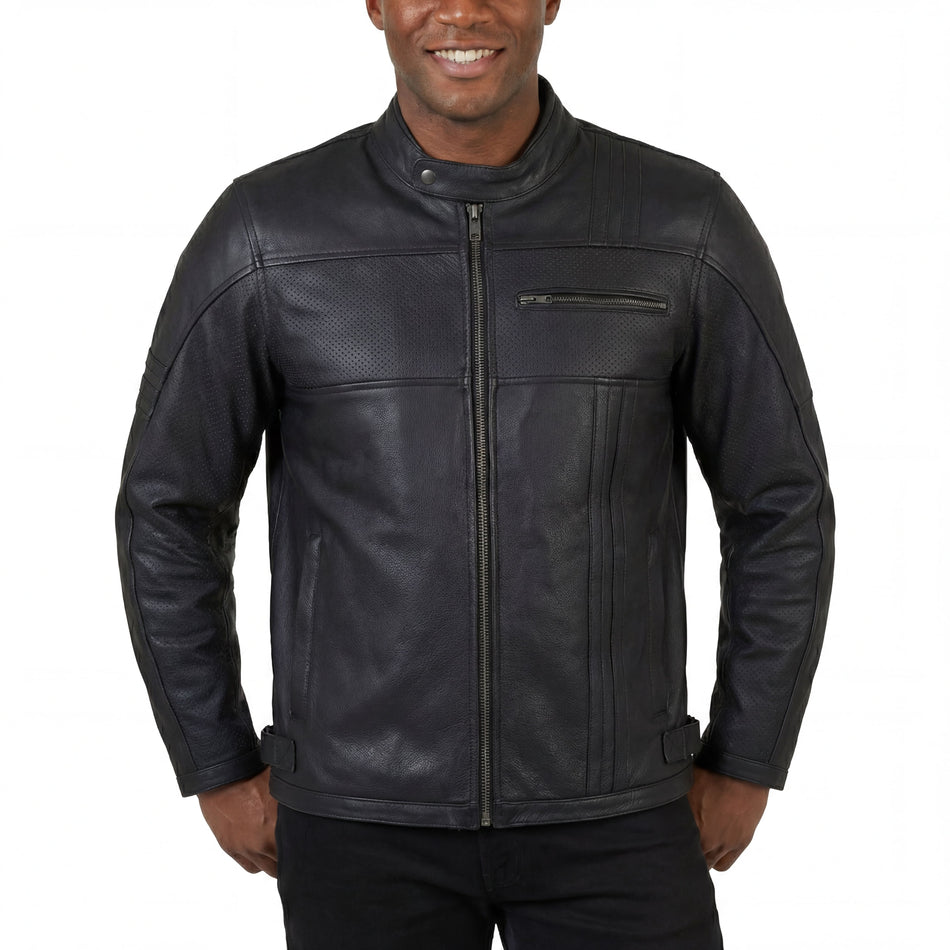 HMM532 - High Mileage Mens Premium Commuter Cafe Racer Motorcycle Leather Jacket with Removeable CE Armor