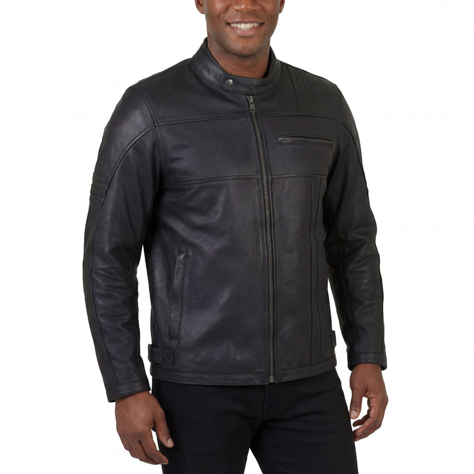 HMM532 - High Mileage Mens Premium Commuter Cafe Racer Motorcycle Leather Jacket with Removeable CE Armor
