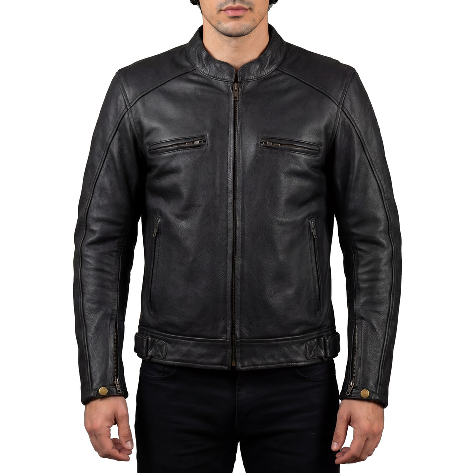 High Mileage HMM538 Mens Dual Conceal Carry Vented Sport Style Cowhide Leather Biker Motorcycle Riding Jacket