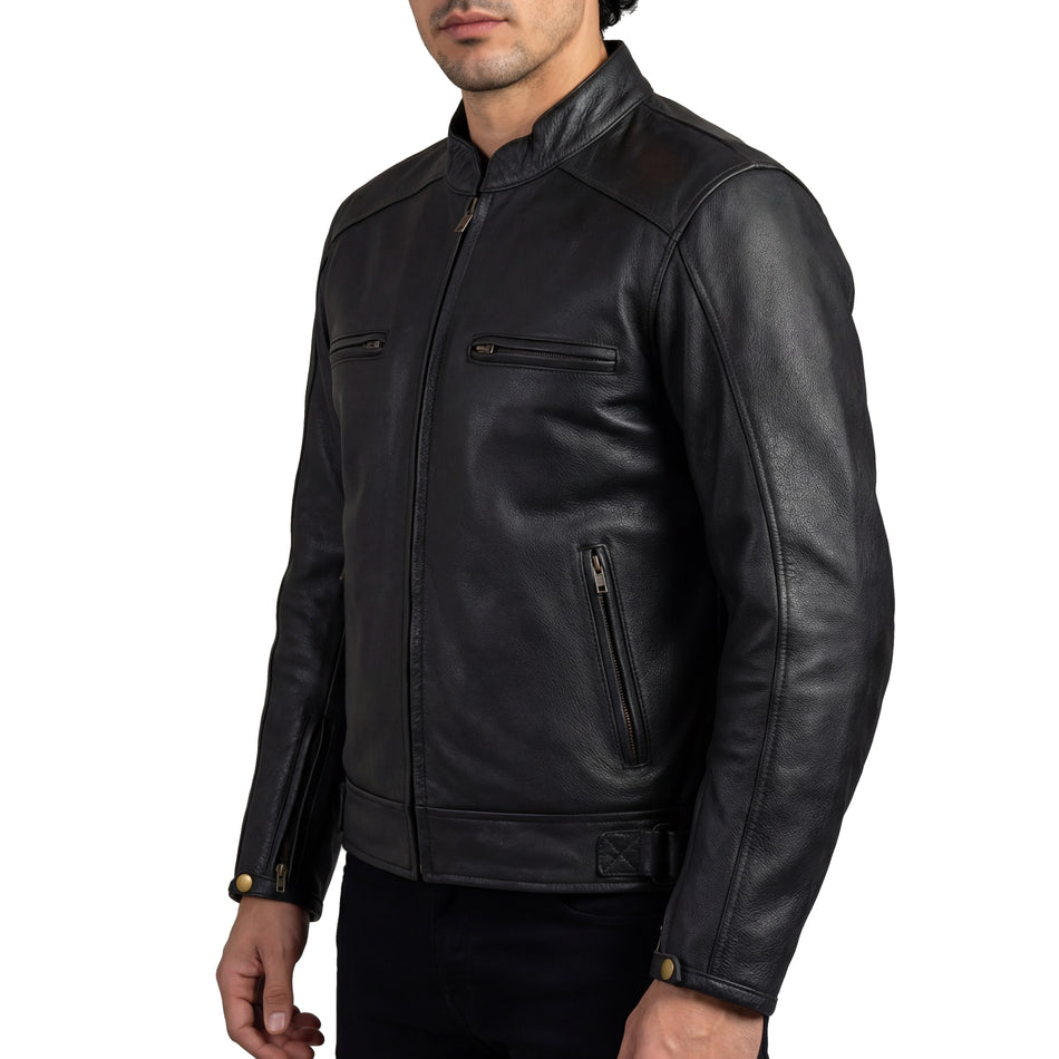 High Mileage HMM538 Mens Dual Conceal Carry Vented Sport Style Cowhide Leather Biker Motorcycle Riding Jacket