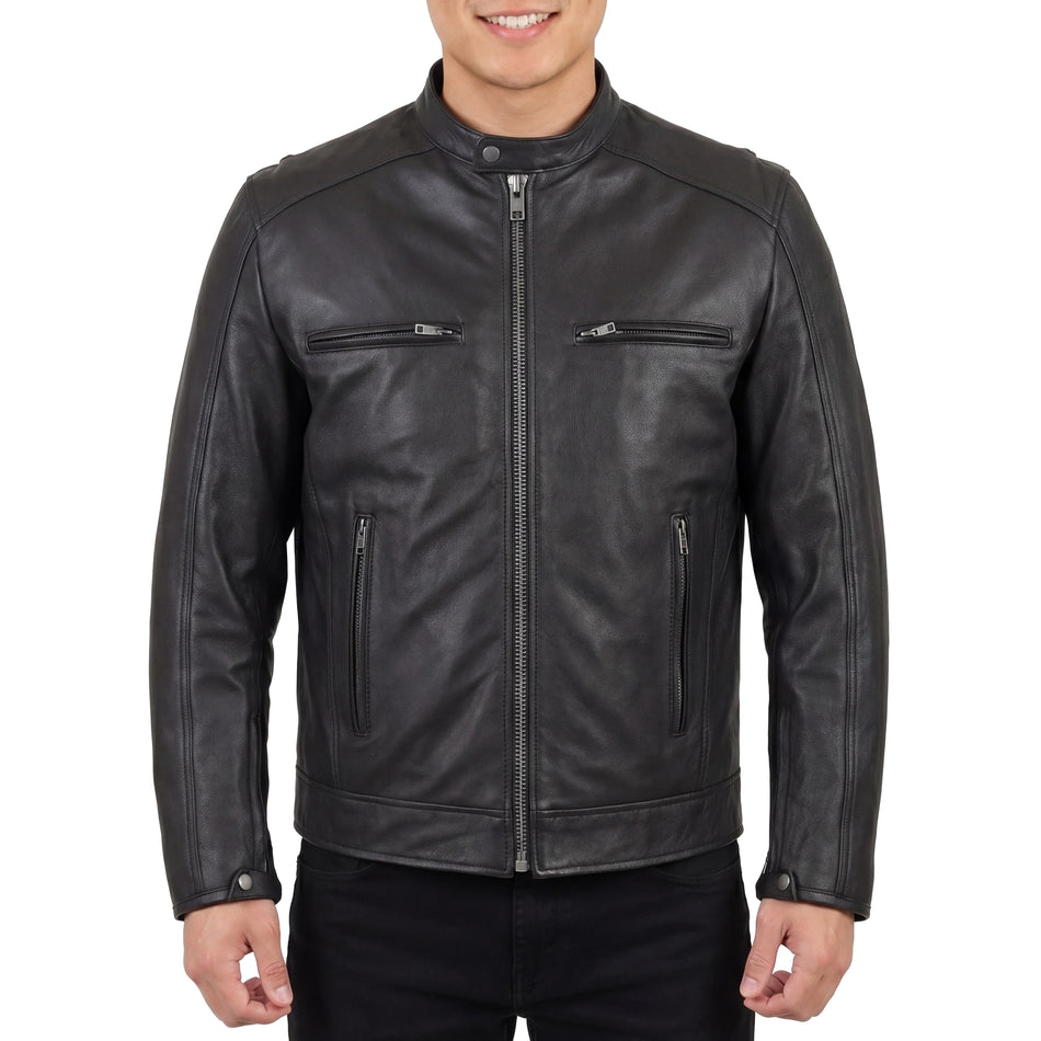 HMM543 - High Mileage Premium Mens Black Leather Motorcycle Jacket