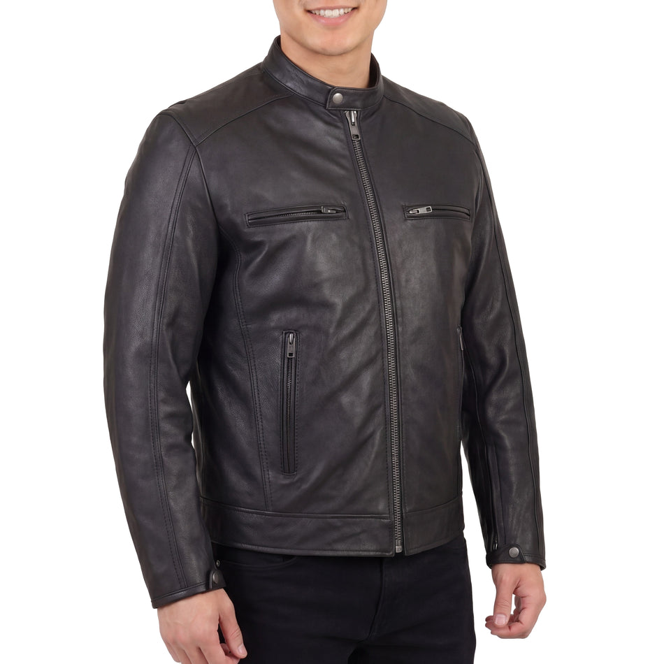 HMM543 - High Mileage Premium Mens Black Leather Motorcycle Jacket
