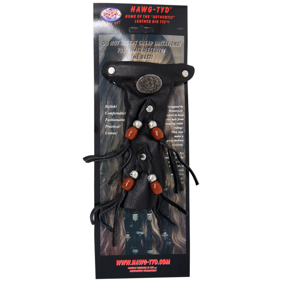 HTBrown "Hawg Tyd" The Authentic Leather Hair TYS - Brown Beads