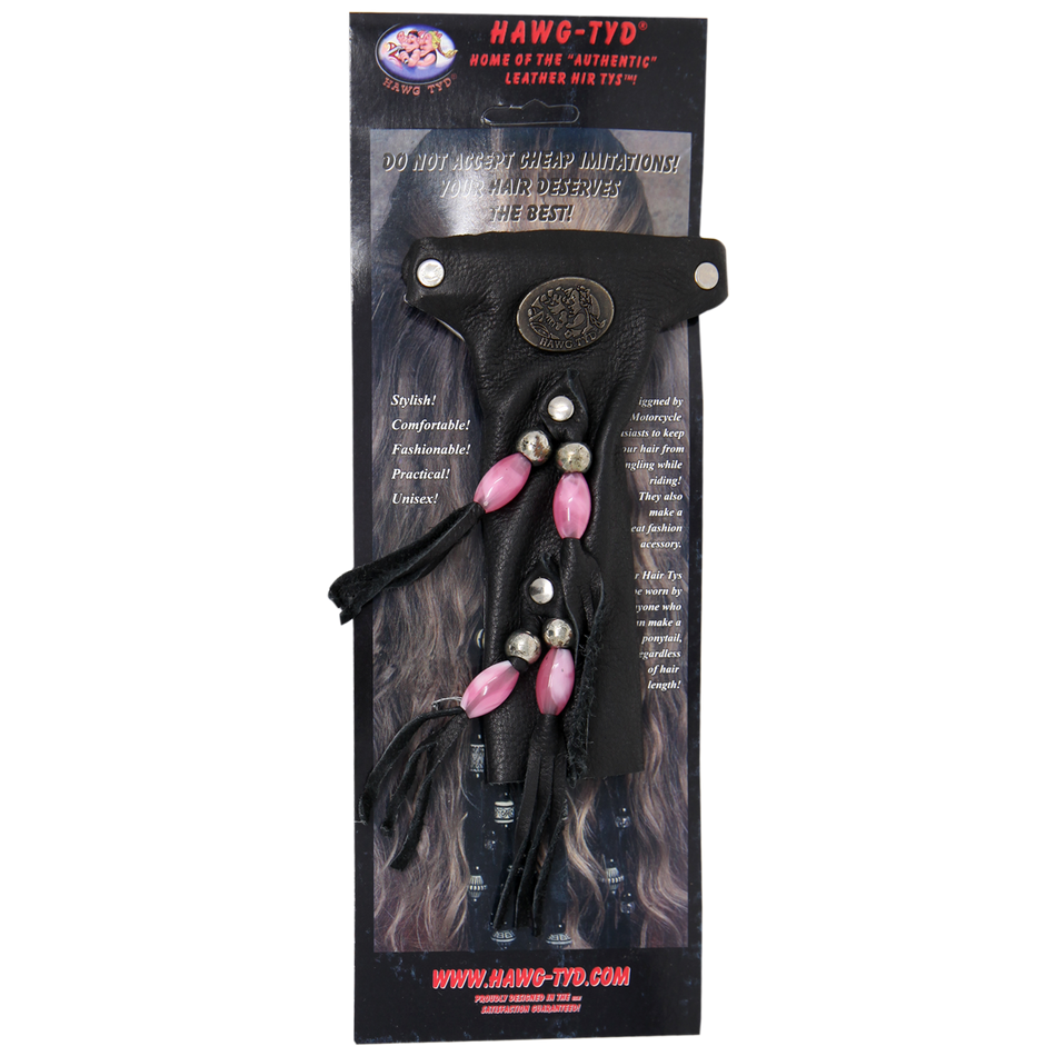 HTFuchsia "Hawg Tyd" The Authentic Leather Hair TYS - Fuchsia Beads