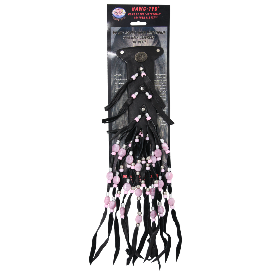 HTPink "Hawg Tyd" The Authentic Leather Hair TYS - Pink Beads