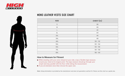 HMM919R Mens Black Premium Cowhide Leather SOA Style Club Vest With Quick Access Conceal Carry Pocket and Red Liner - Sizechart