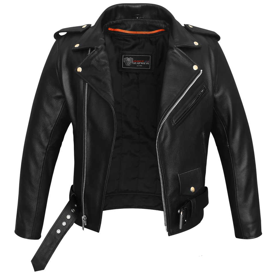 Vance-Black Classic Motorcycle Leather Biker Jacket-front-open