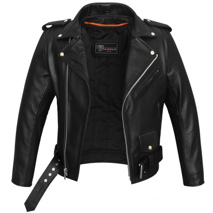 Vance VL516 Black Classic Motorcycle Leather Biker Jacket-Open