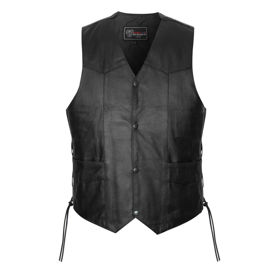 Vance Kids Black Cowhide Leather Side Lace Motorcycle Biker Vest - main