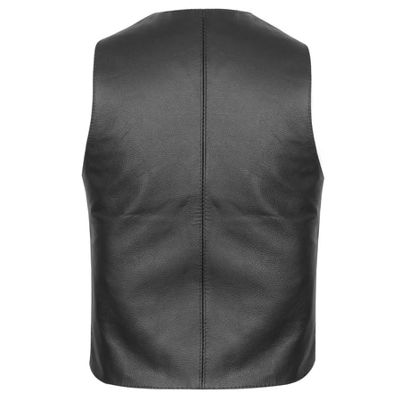 Back view of Vance kids plain side leather vest with clean panels ready for patches