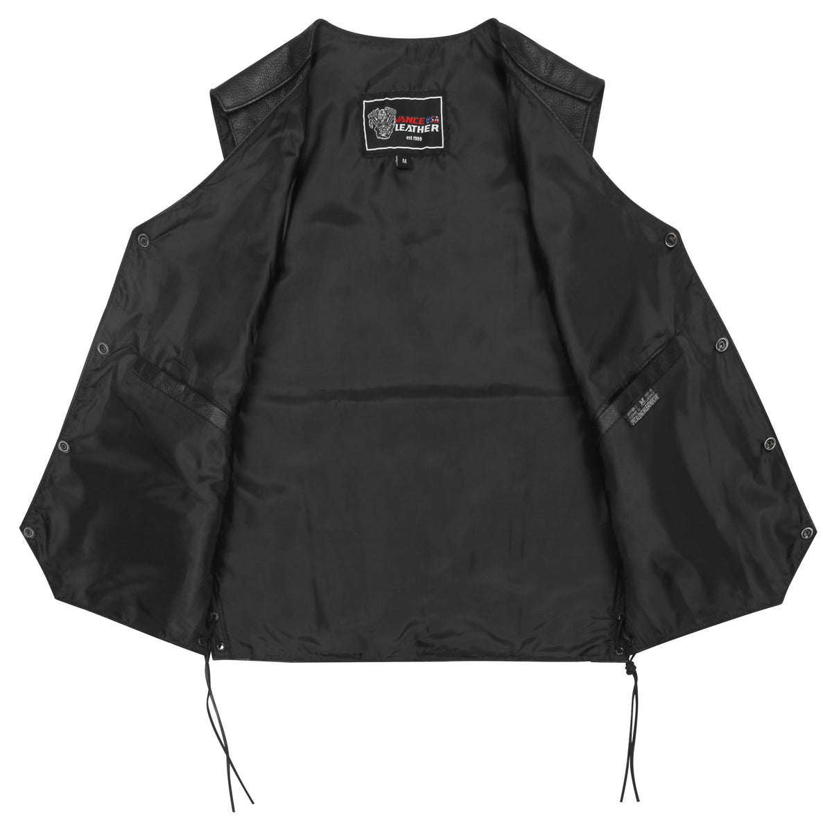 Vance Kids Black Cowhide Leather Side Lace Motorcycle Biker Vest - inside
